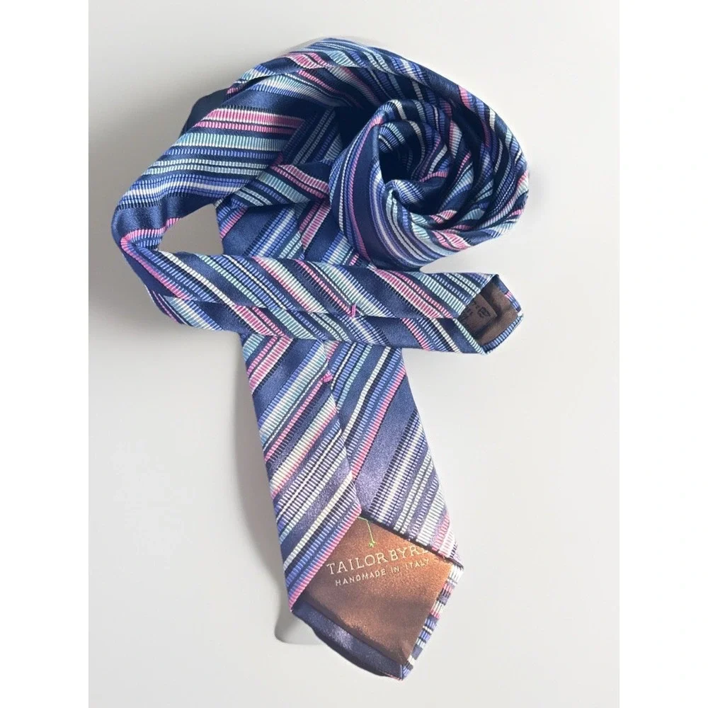 TAILORBYRD Boys Tie 100% Silk Handmade In Italy Stripe Repp Necktie Short 51x3